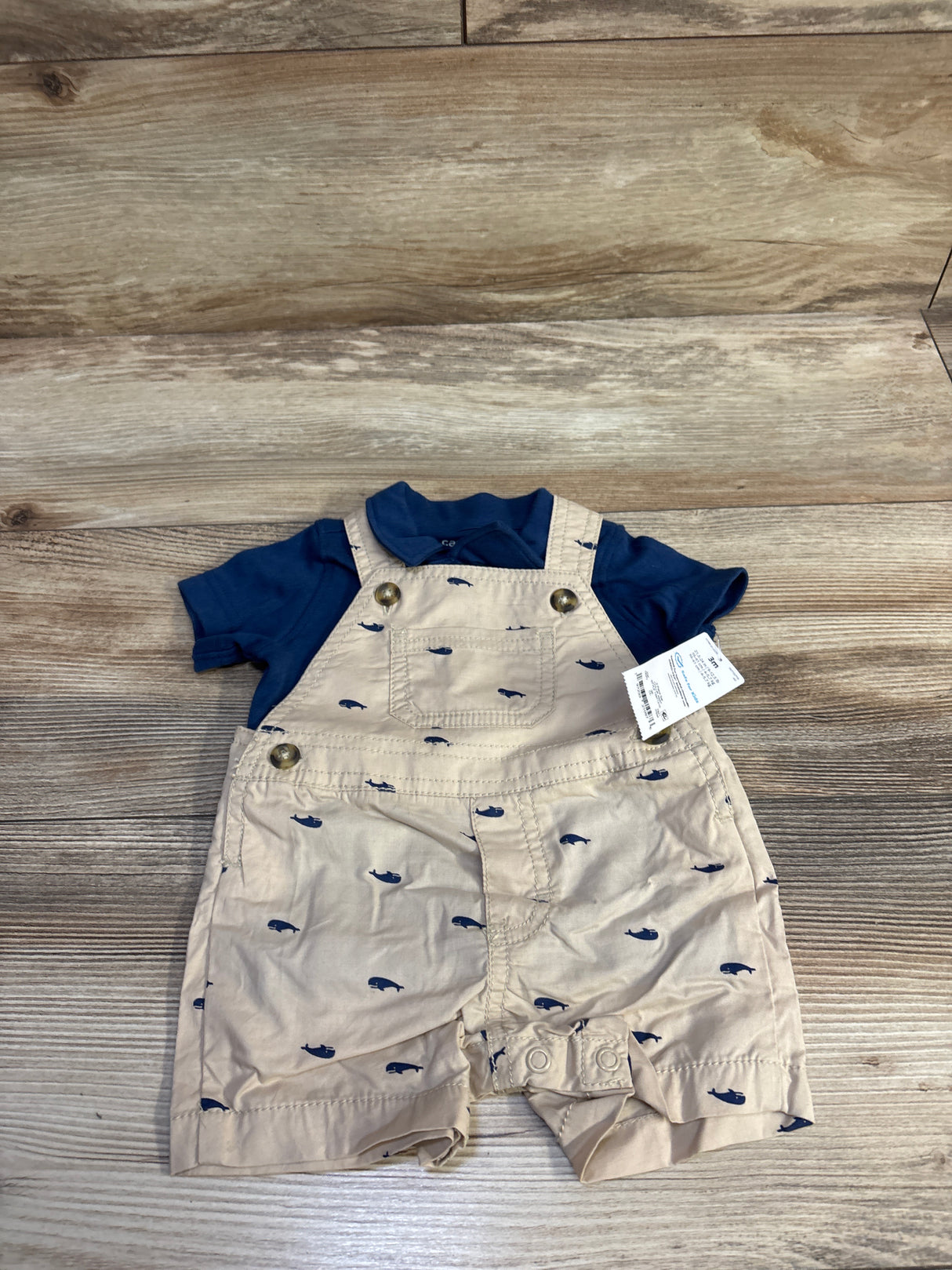 NEW Just One You 2pc Polo Shirt & Shortalls Set Navy 3m