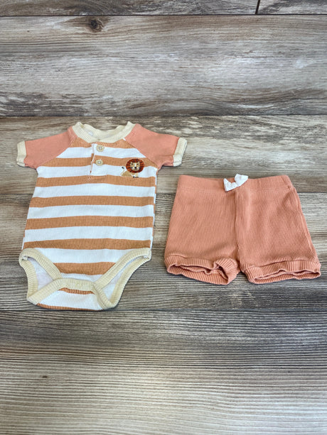 Liam & James 2pc Henley Striped Bodysuit & Shorts Orange sz 3-6m - Me n Mommy To Be