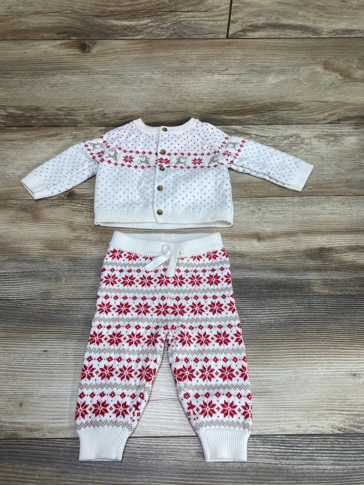 Janie and Jack 2pc Fair Isle Cardigan & Pants White sz 3-6m - Me n Mommy To Be