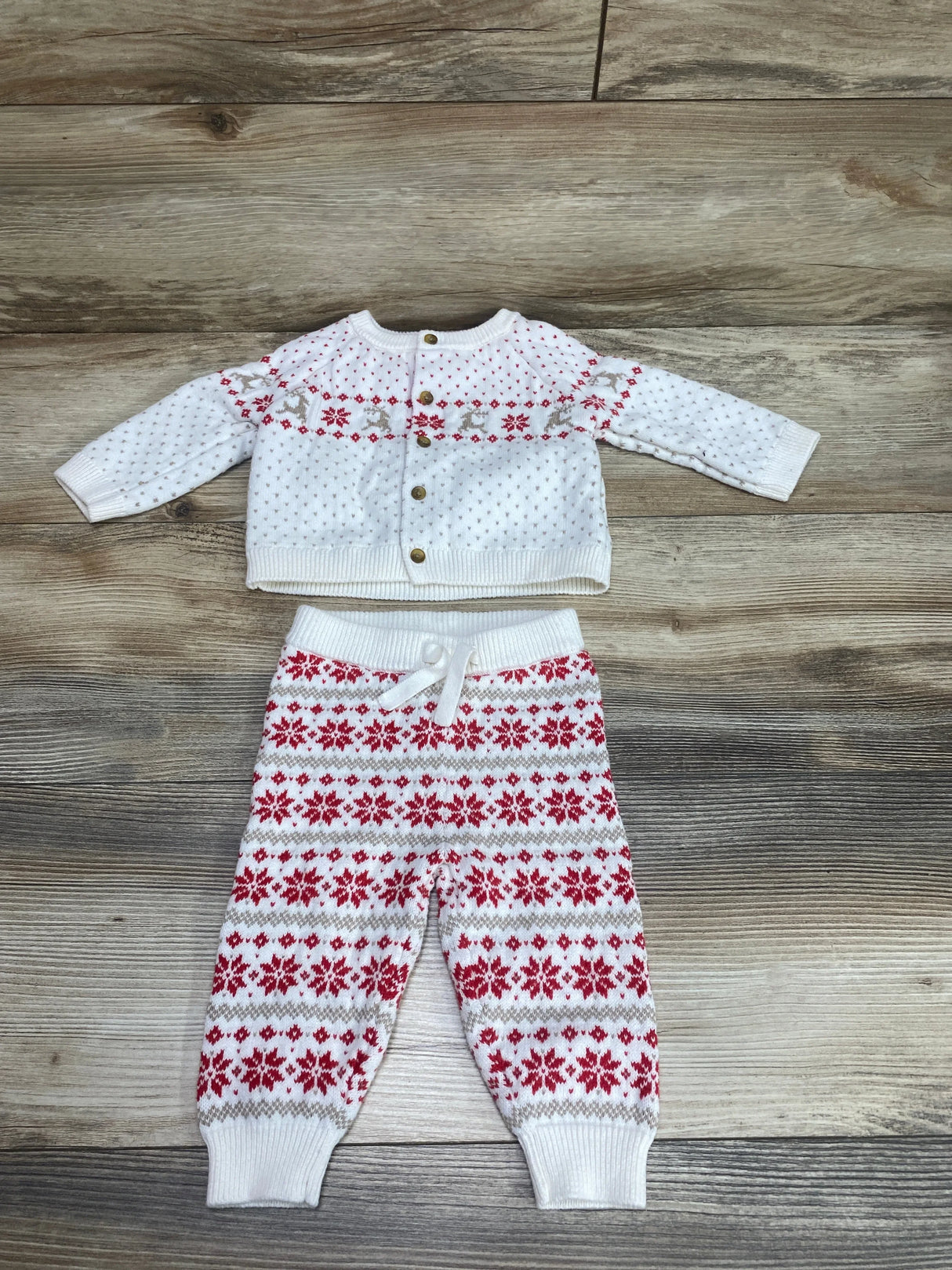 Janie and Jack 2pc Fair Isle Cardigan & Pants White sz 3-6m - Me n Mommy To Be