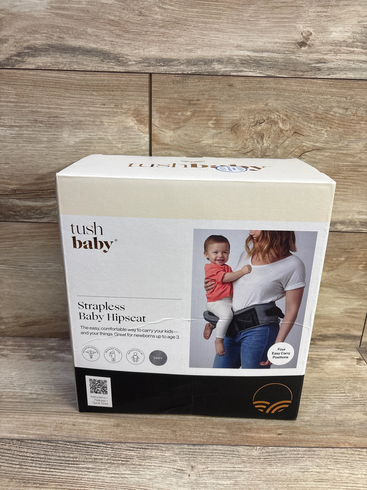 NEW Tushbaby Original Hip Seat Baby Carrier, Grey up to 45lbs