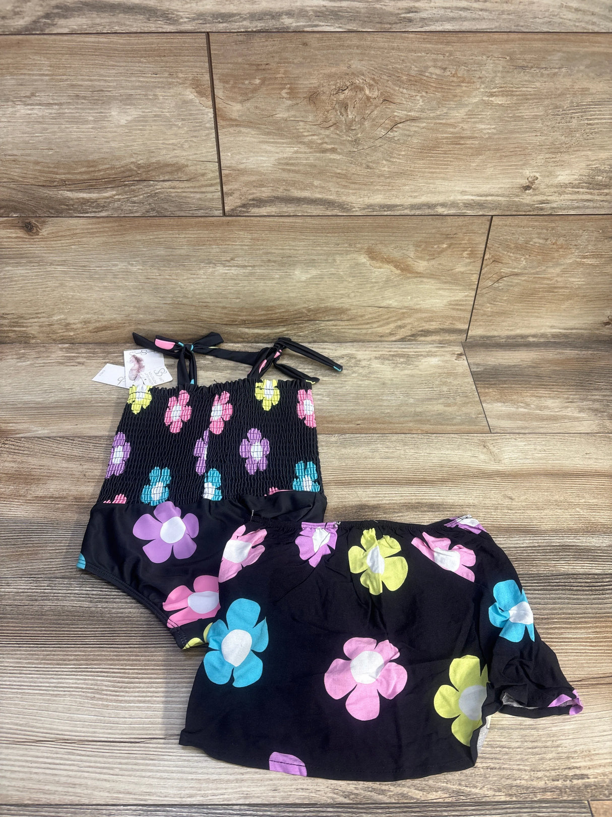 NEW Jessica Simpson 2pc Smocked Swimsuit & Skirt Set Black sz 4T