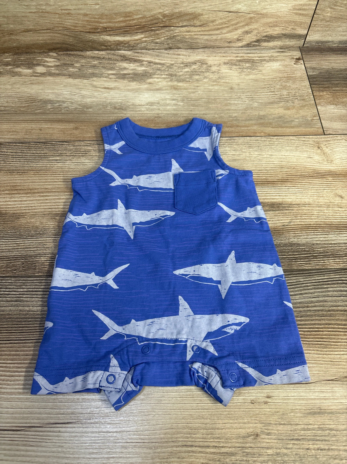 TEA Brand Shark Print Shortie Romper Blue sz 0-3m