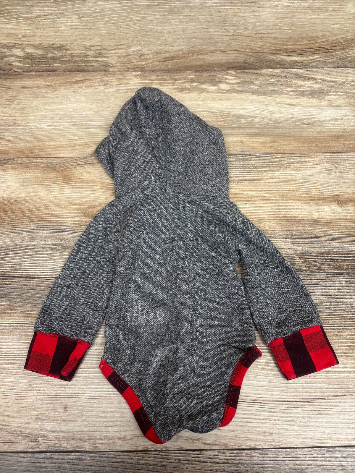 Plaid Lined Long Sleeve Hooded Bodysuit Grey sz Newborn