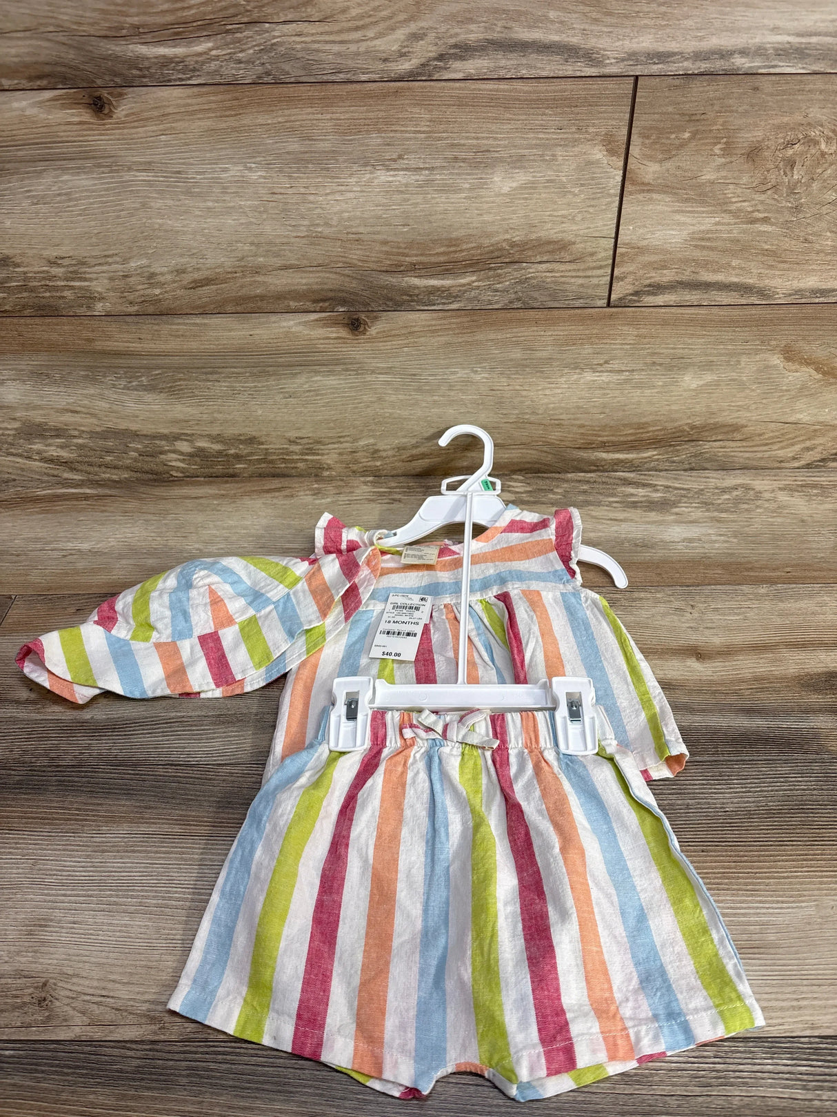 NEW First Impressions 3pc Striped Top, Shorts, & Hat Set White sz 18m