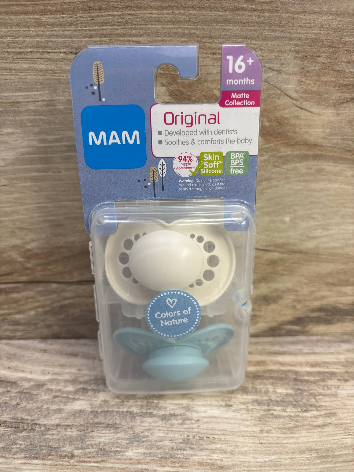 NEW MAM Original 2pk Pacifiers, Teal/Cream 16m+