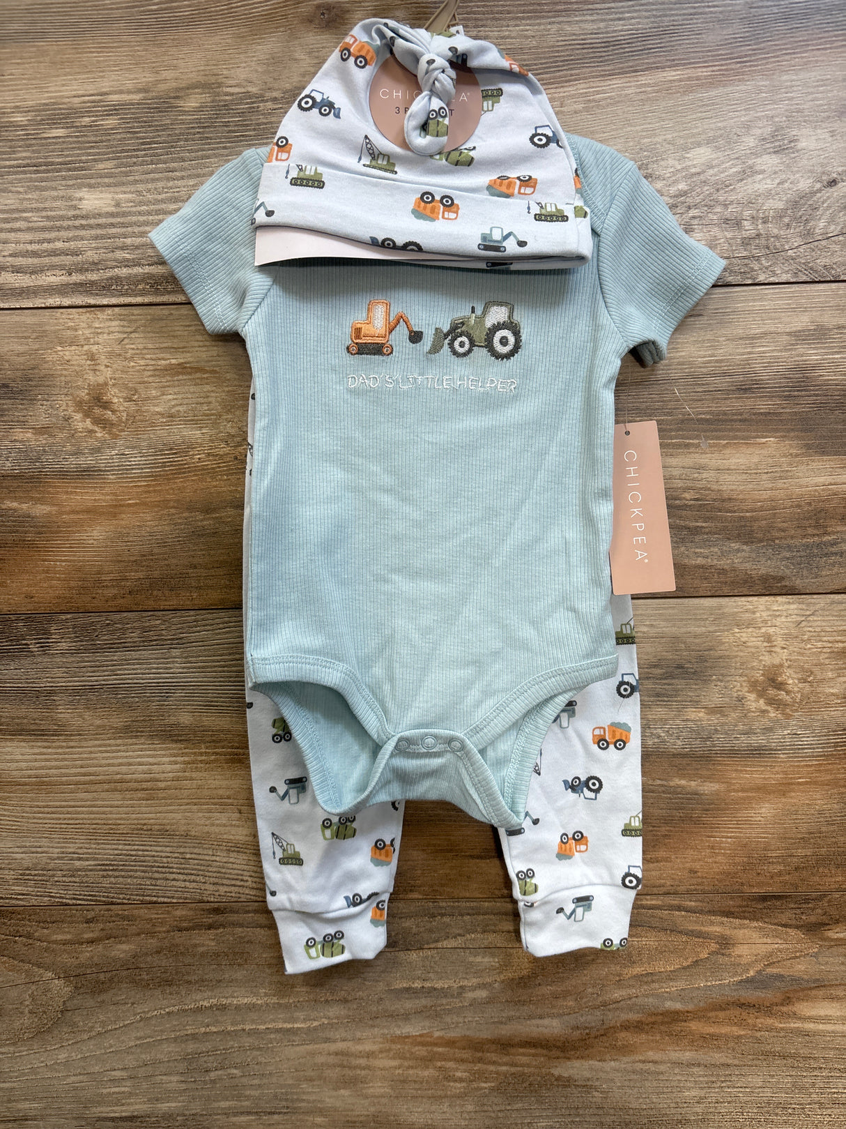 NEW Chick Pea 3pc Dad's Little Helper Set Blue sz 6-9m