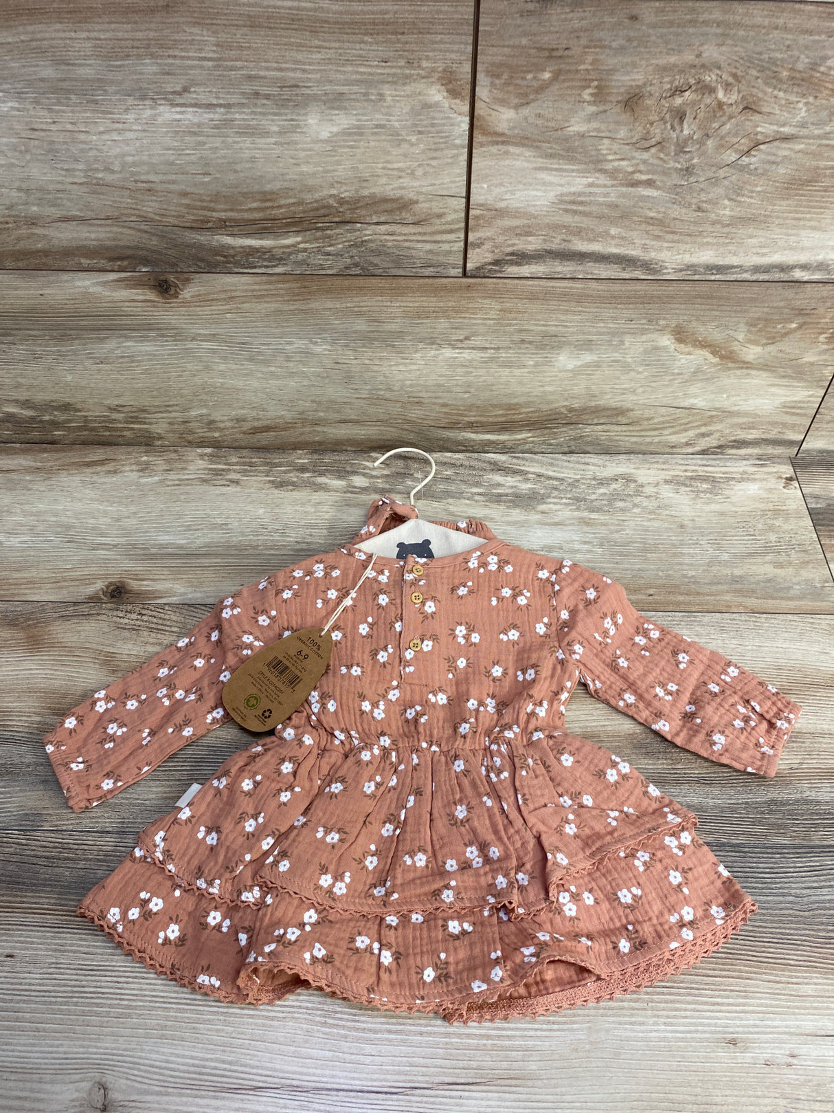 NEW Rabbit + Bear 2pc Floral Bodysuit Dress & Bonnet Set Rose Gold sz 6-9m