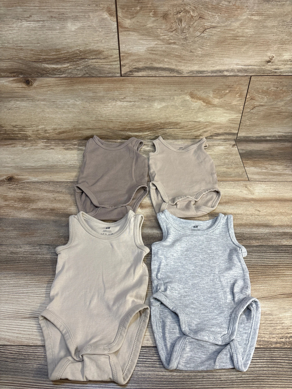 H&M Organic 4pk Tank Bodysuit Set Beige sz Newborn