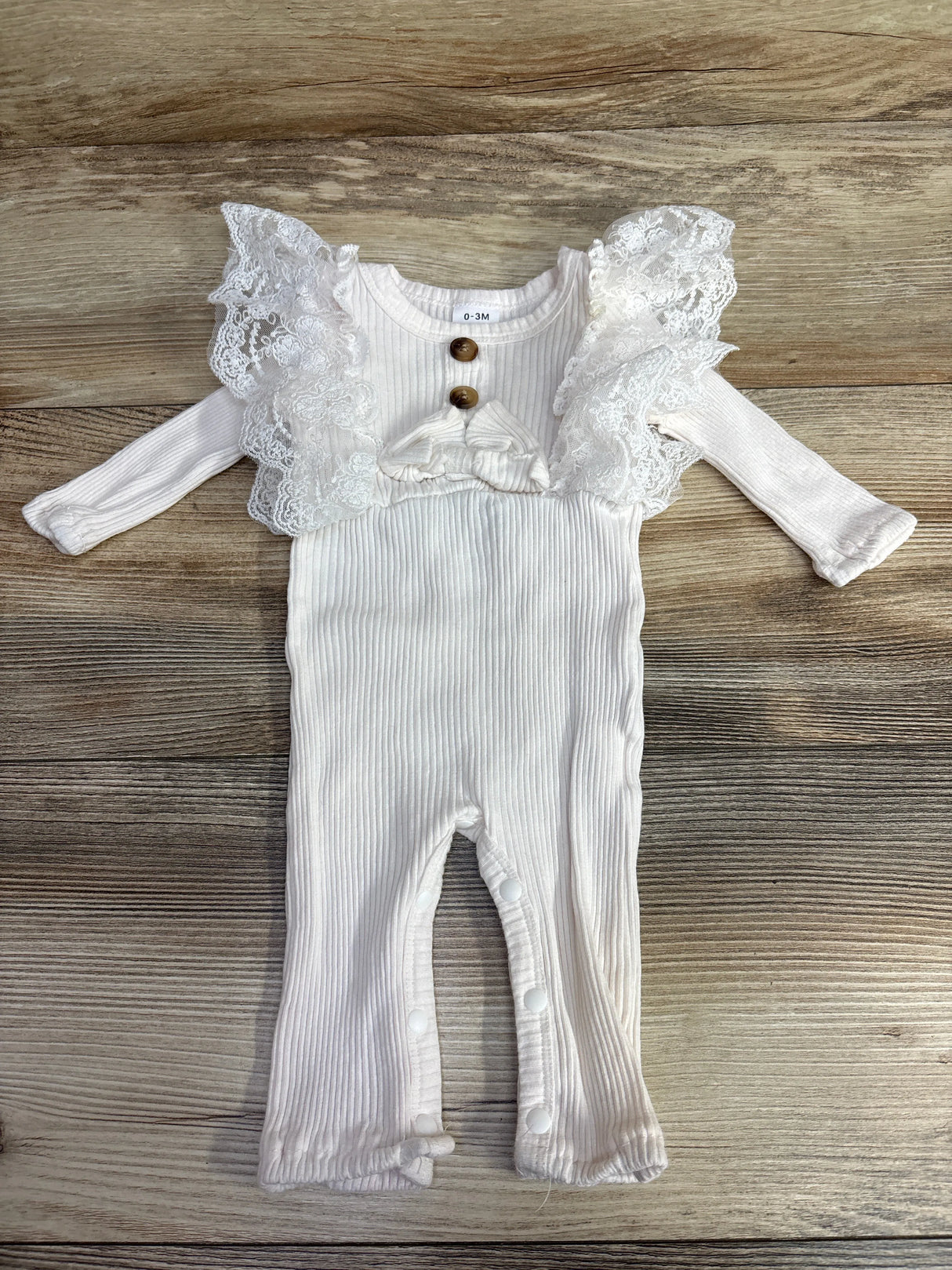 Laced Ribbed Henley Coverall White sz 0-3m