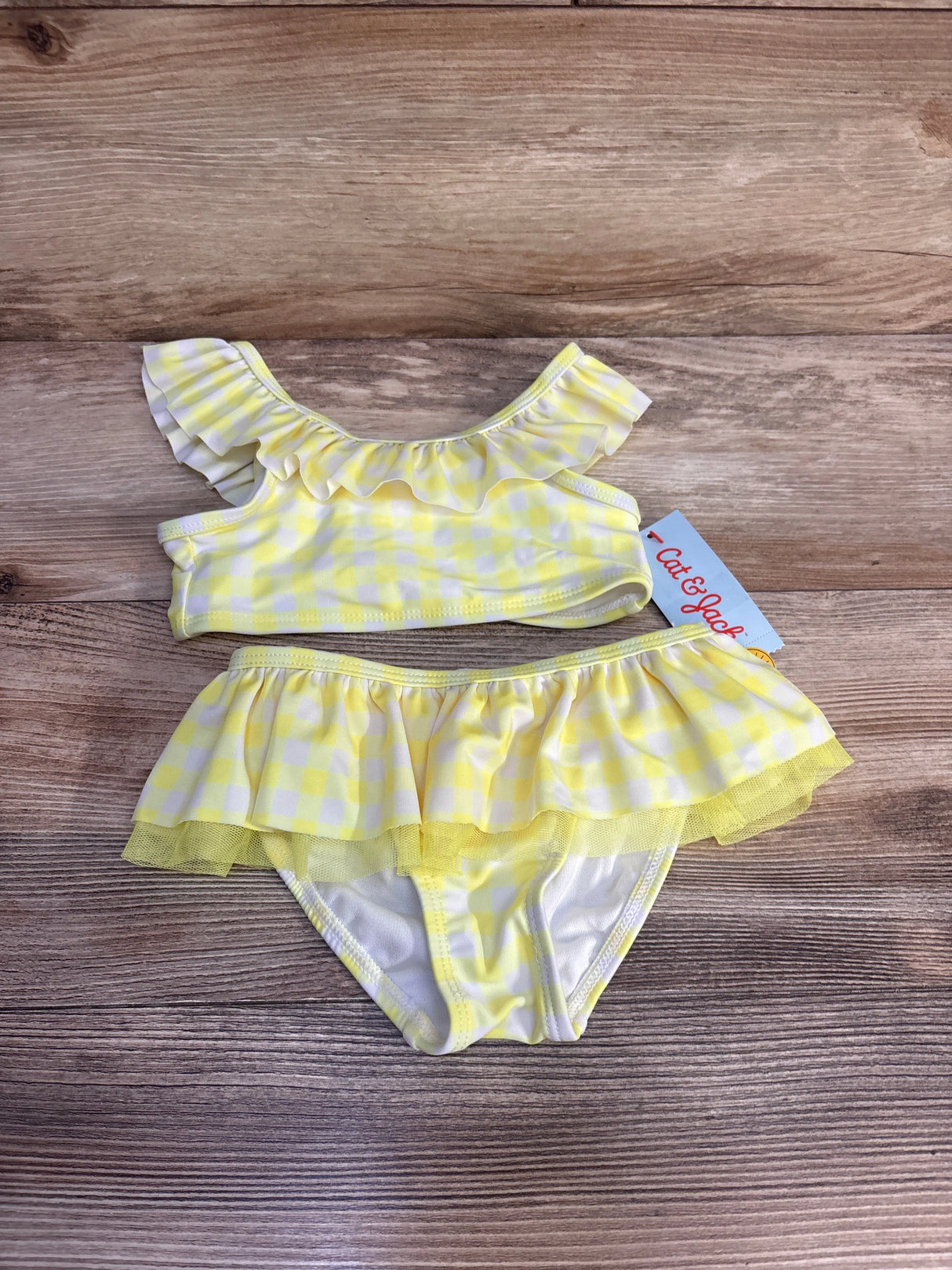 NEW Cat & Jack 2pc Gingham Swimsuit Set Yellow sz 3T - Me n Mommy To Be