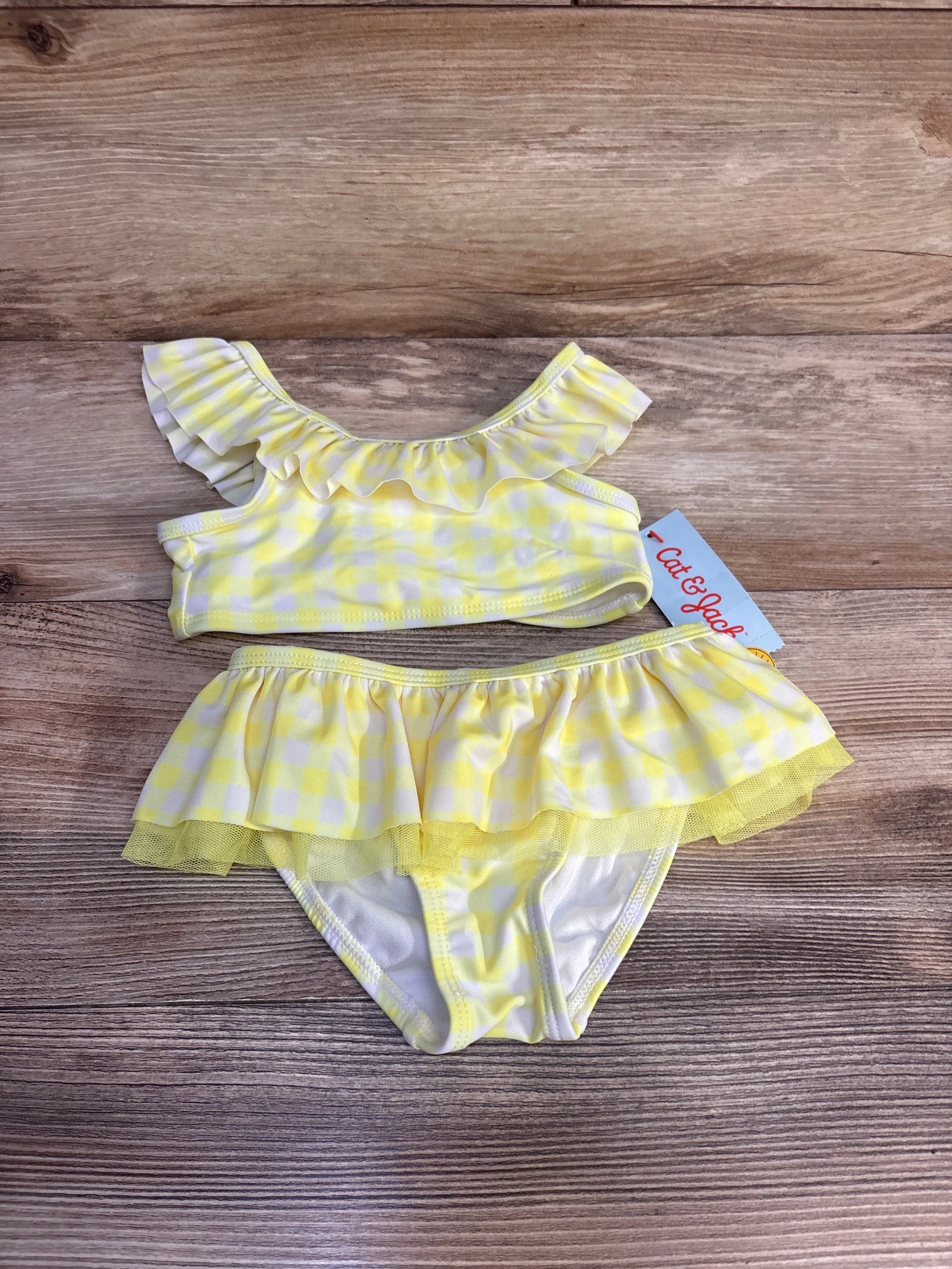 NEW Cat & Jack 2pc Gingham Swimsuit Set Yellow sz 3T - Me n Mommy To Be