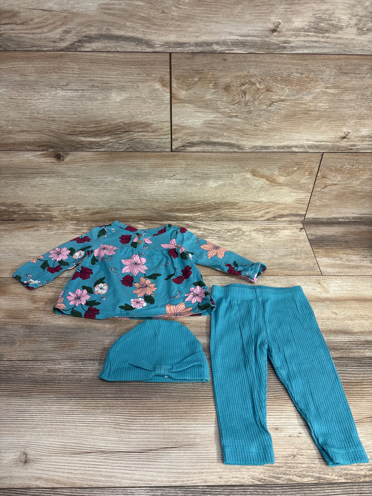 Carter's 3pc Floral Shirt & Ribbed Leggings Set Blue sz 6m
