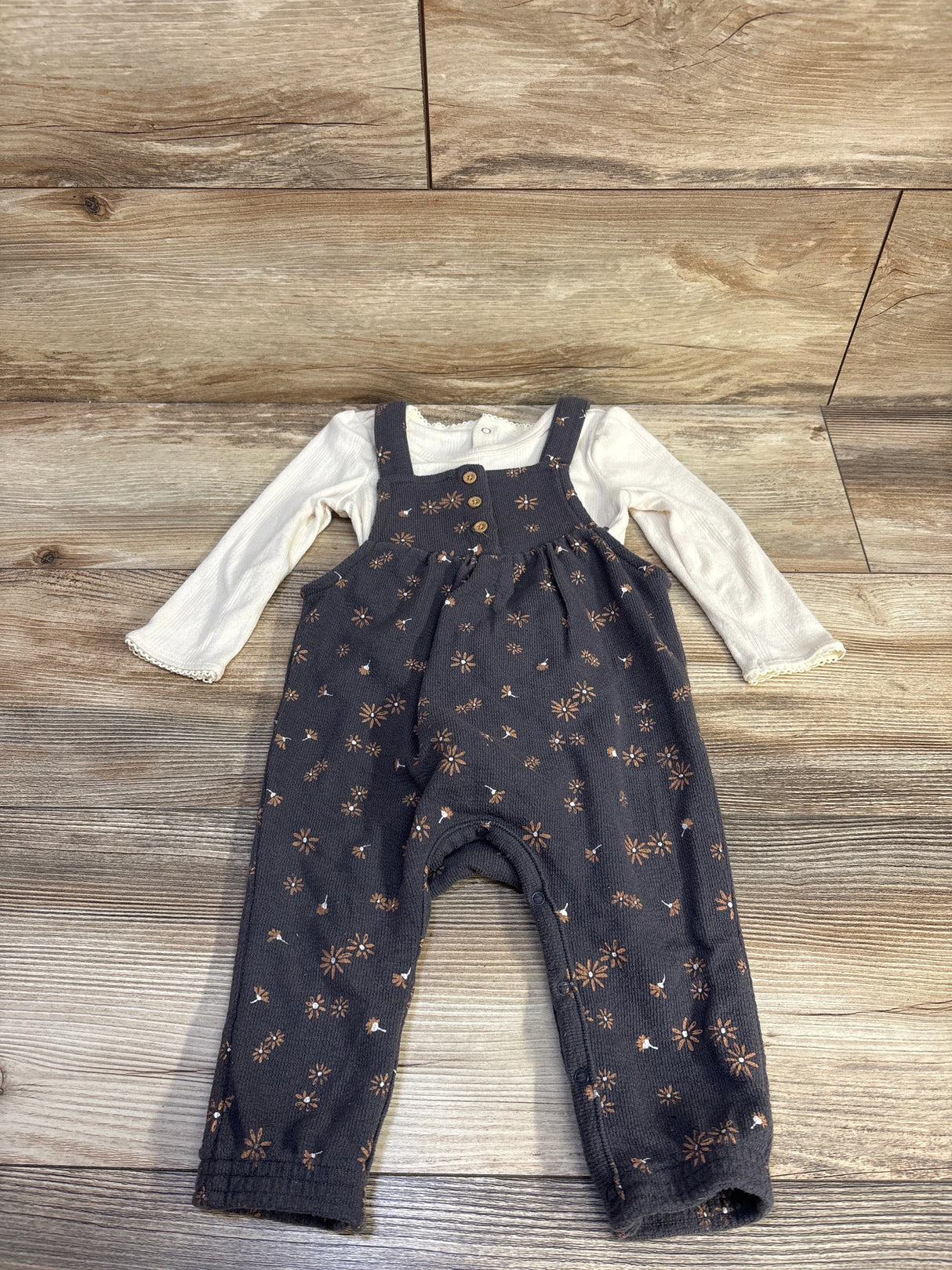 Grayson Mini 2pc Puff Sleeve Bodysuit & Overalls Set Ivory sz 12m