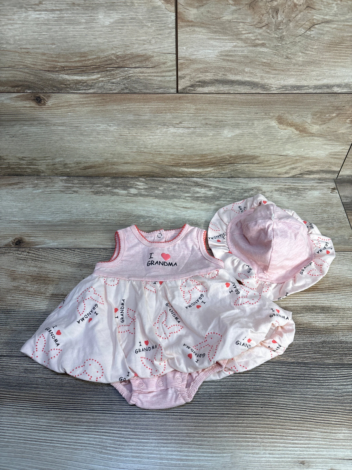 Sterling Baby 2pc I Love Grandma Bodysuit Dress & Hat Set Pink sz 3m