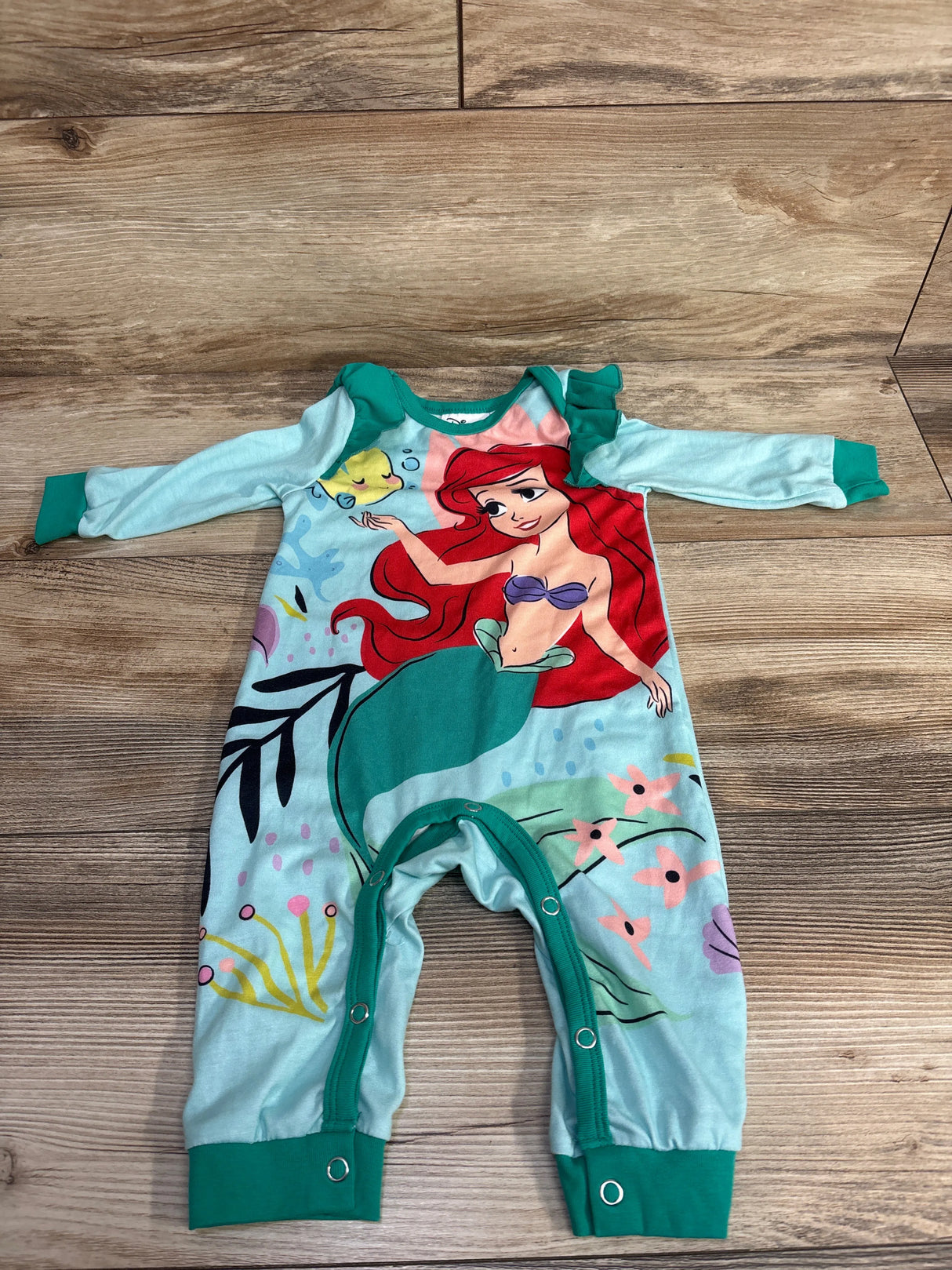 Pat Pat Disney Princess Naia Ariel Ruffled Jumpsuit Green sz 3-6m