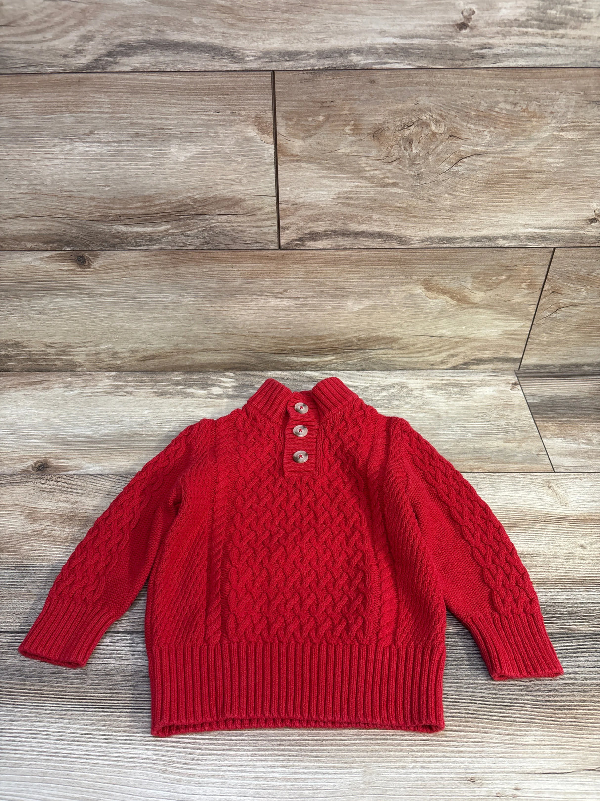 Cat & Jack Chunky Knit Henley Sweater Red sz 2T