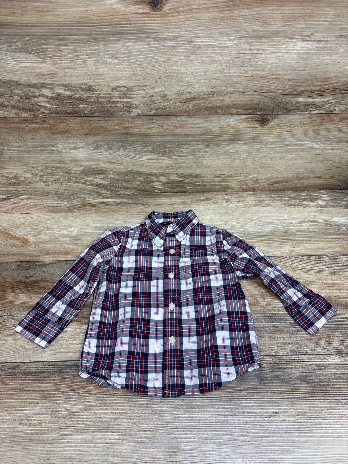 Janie & Jack Plaid Poplin Button-Down Shirt Red/Navy sz 6-12m