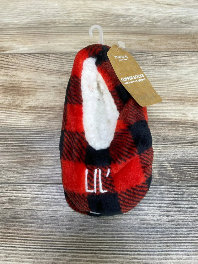 NEW Capelli Slipper Socks Red Buffalo Print 'Lil' Bear' Sz 2T-4T - Me n Mommy To Be
