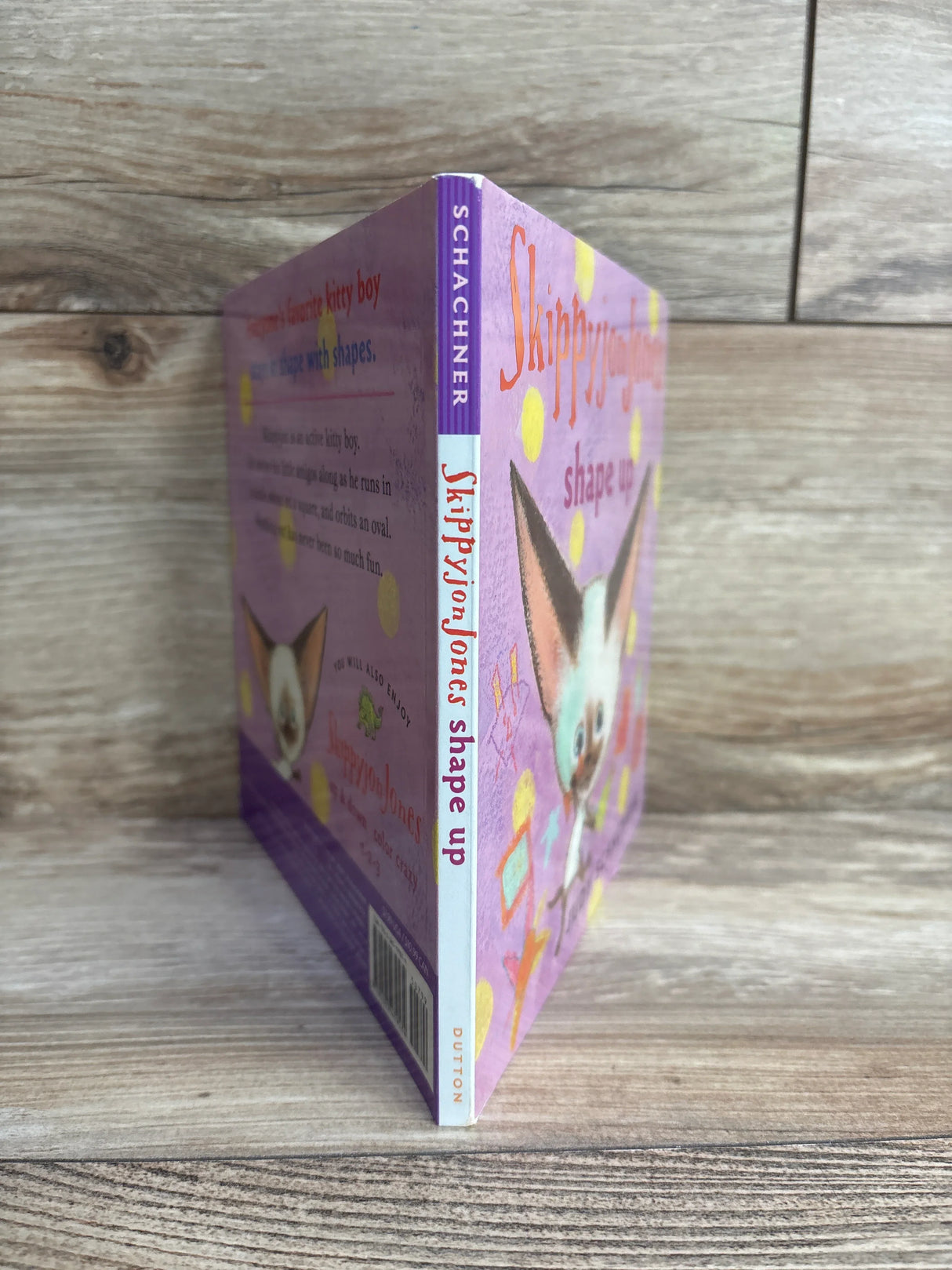Children's book Skippyjon Jones Shape Up by Schachner with illustrated cat character on purple cover