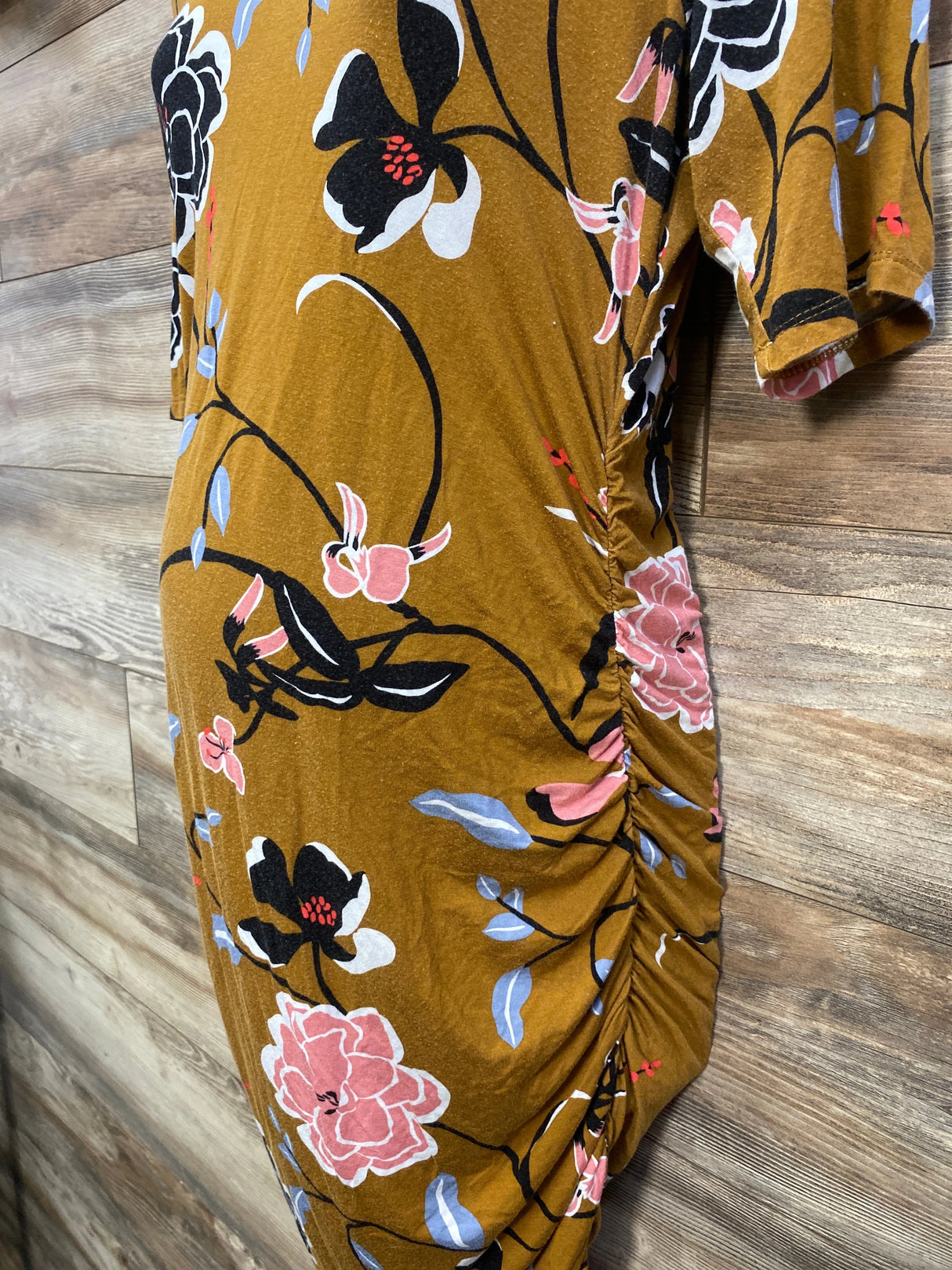 Motherhood Maternity Floral Bodycon Dress Yellow sz Large