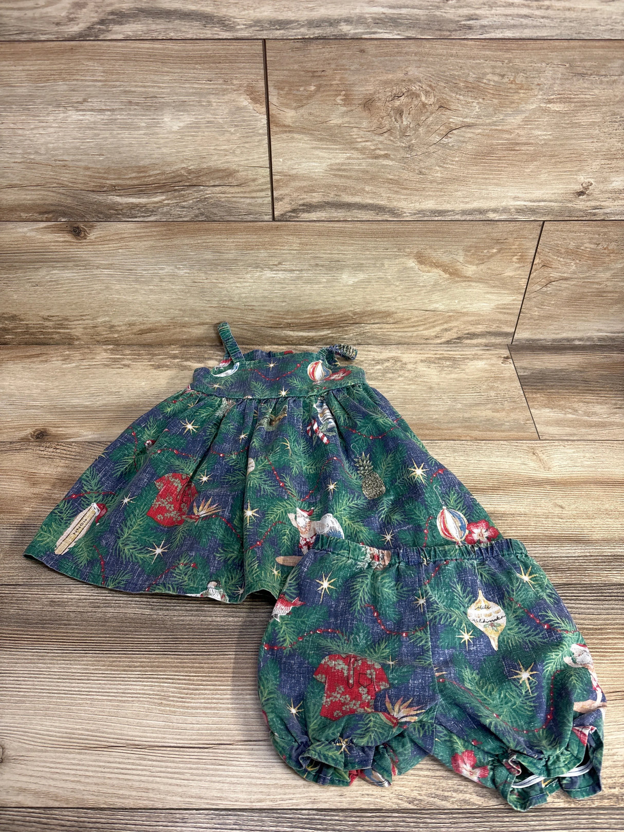 Mele Kalikimaka 2pc Christmas Tank Dress & Bloomers Set Emerald sz 18-24m