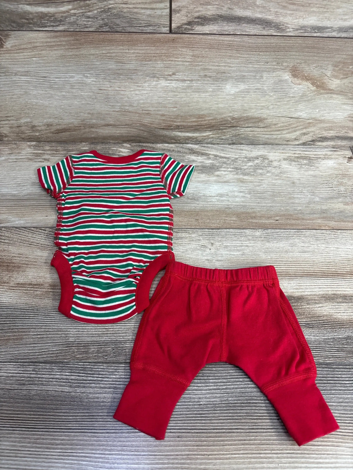 Baby Christmas outfit: red green striped onesie with solid red pants, festive holiday baby clothes