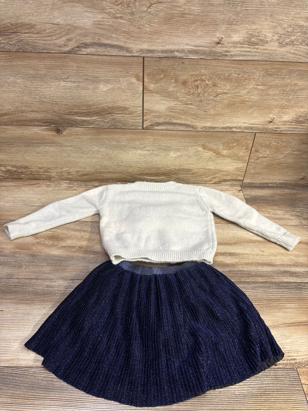 Lands End 2pc Knit Bow Sweater & Skirt Set White sz 3T