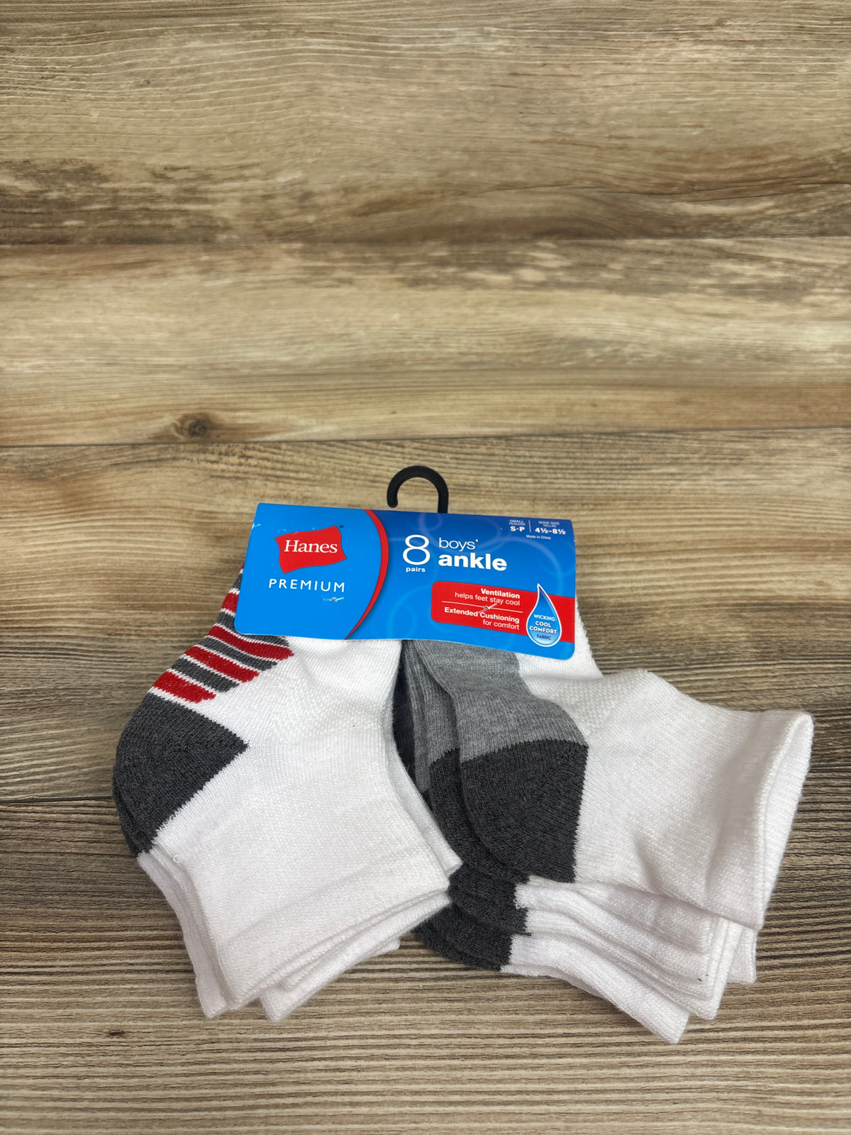 NEW Hanes Premium 8pk Boys' Ankle Socks White sz Small 4.5-8.5c