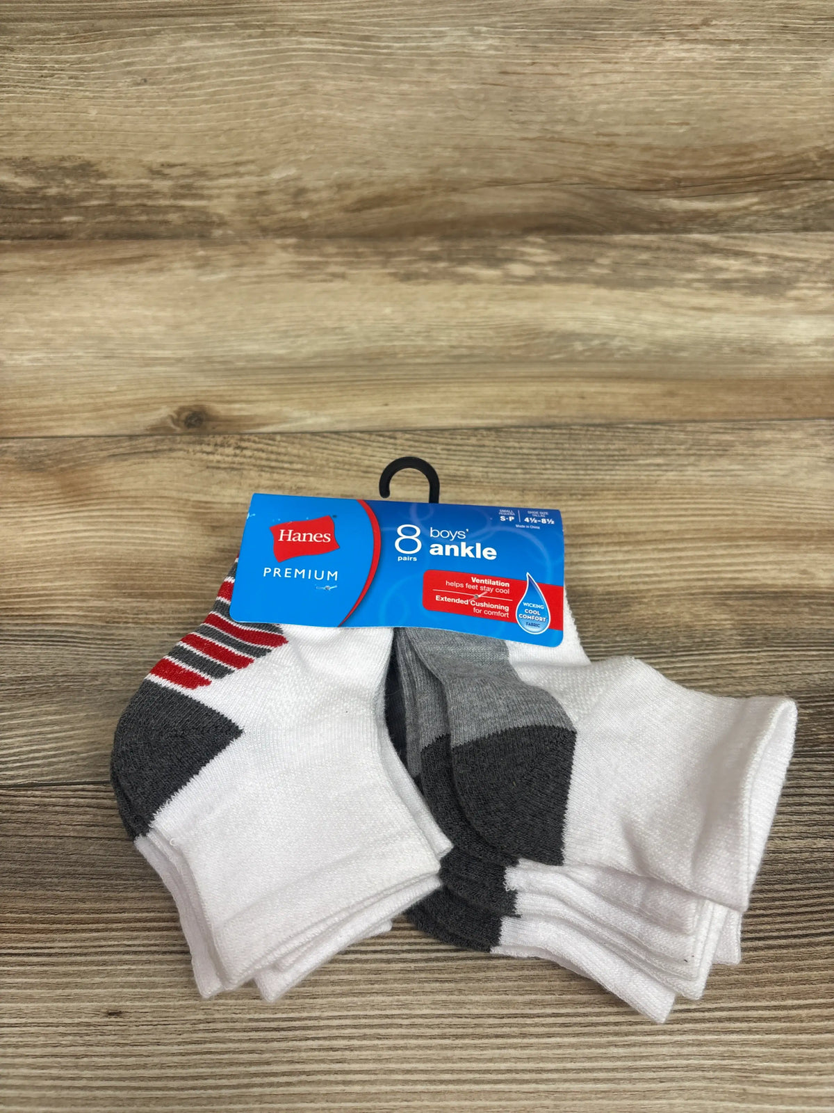 NEW Hanes Premium 8pk Boys' Ankle Socks White sz Small 4.5-8.5c