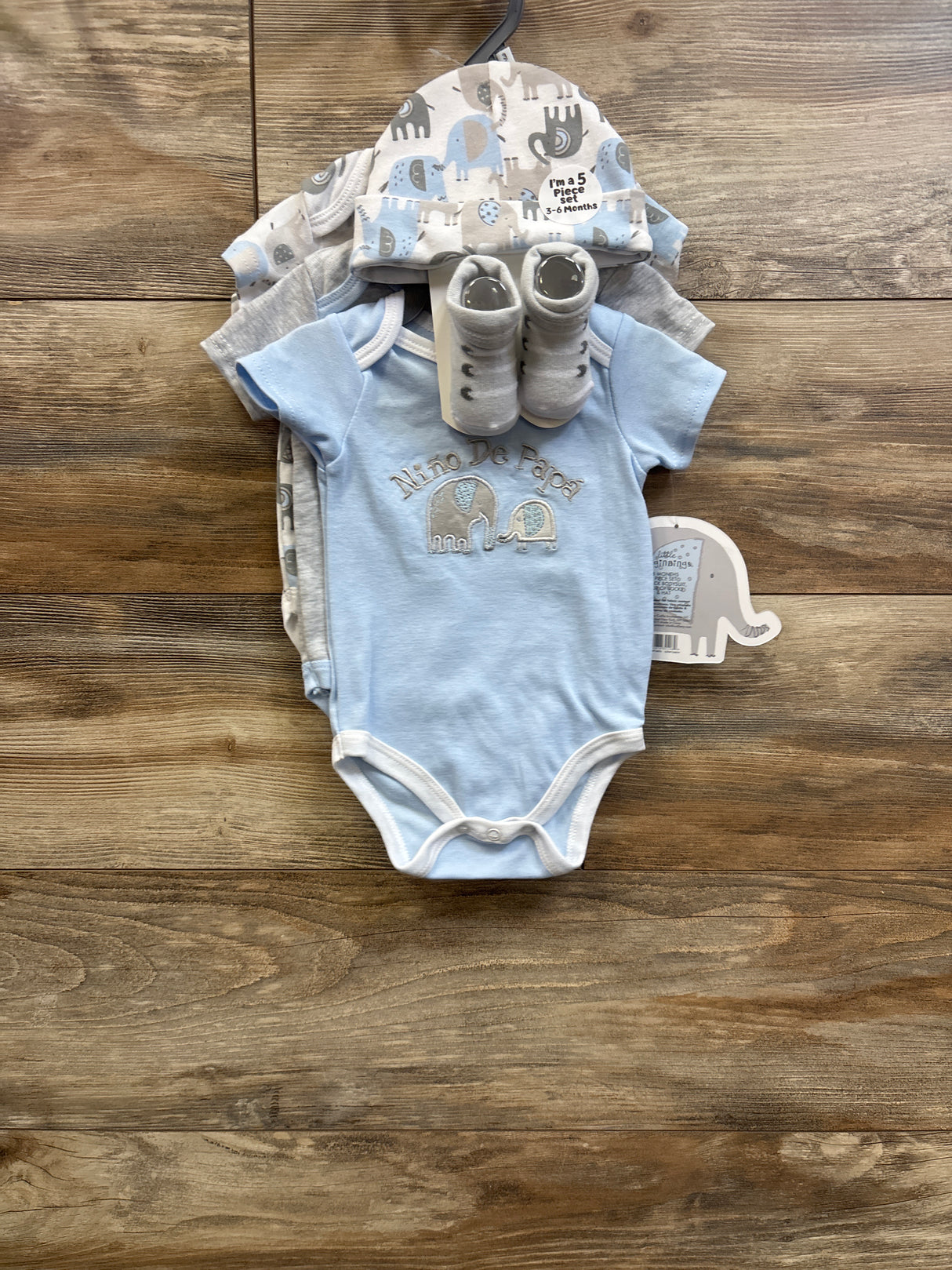NEW Little Beginnings 5pc Bodysuit, Hat, & Booties Set White sz 3-6m