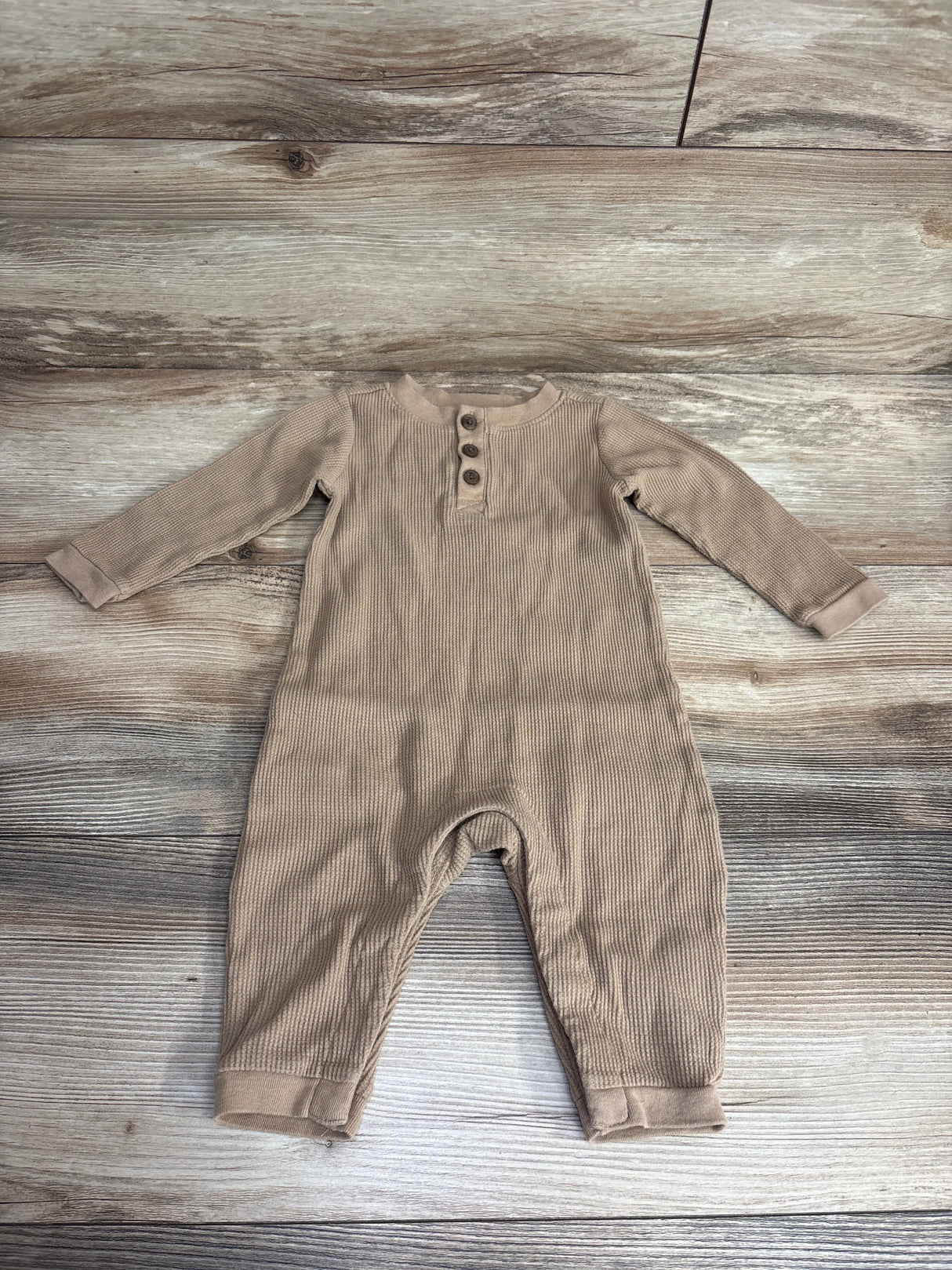 Old Navy Henley Waffle Knit Coverall Tan sz 6-12m