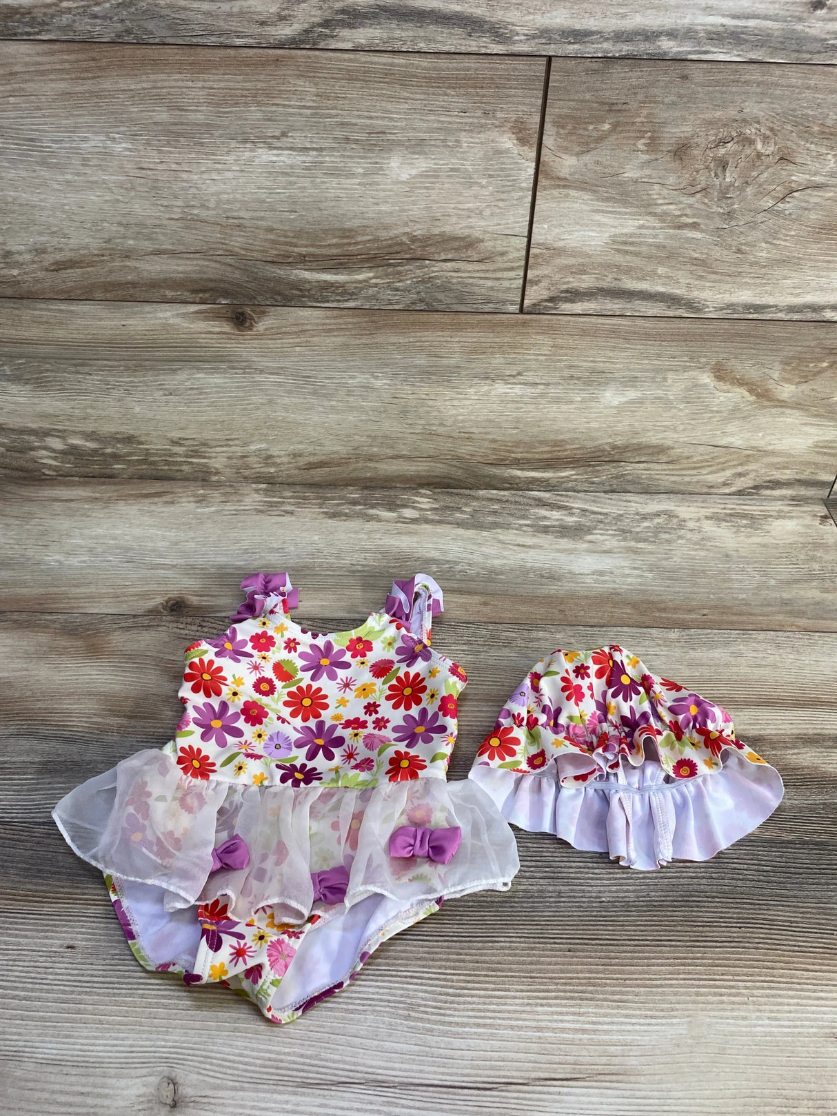 Shein 2pc Floral Swimsuit & Sunhat Cream sz 9-12m