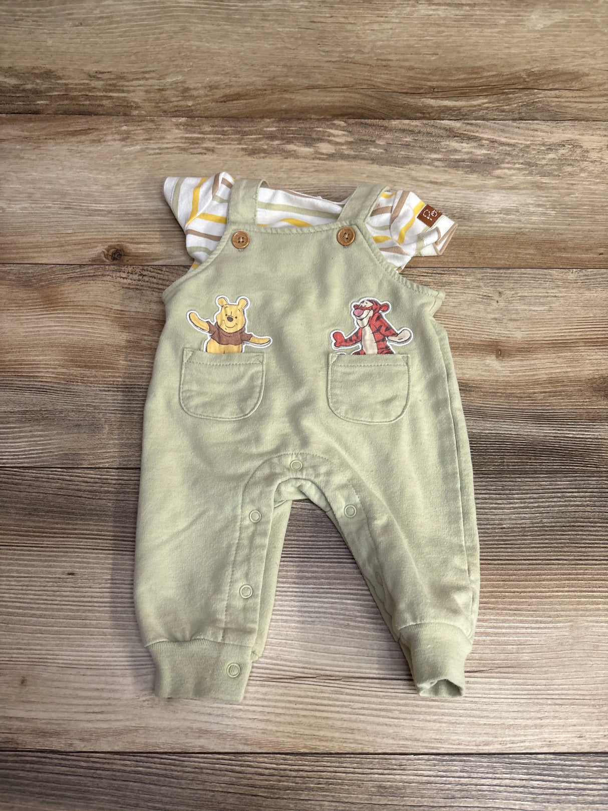 Disney Baby 2pc Winnie The Pooh Coverall & Striped Bodysuit White sz 0-3m