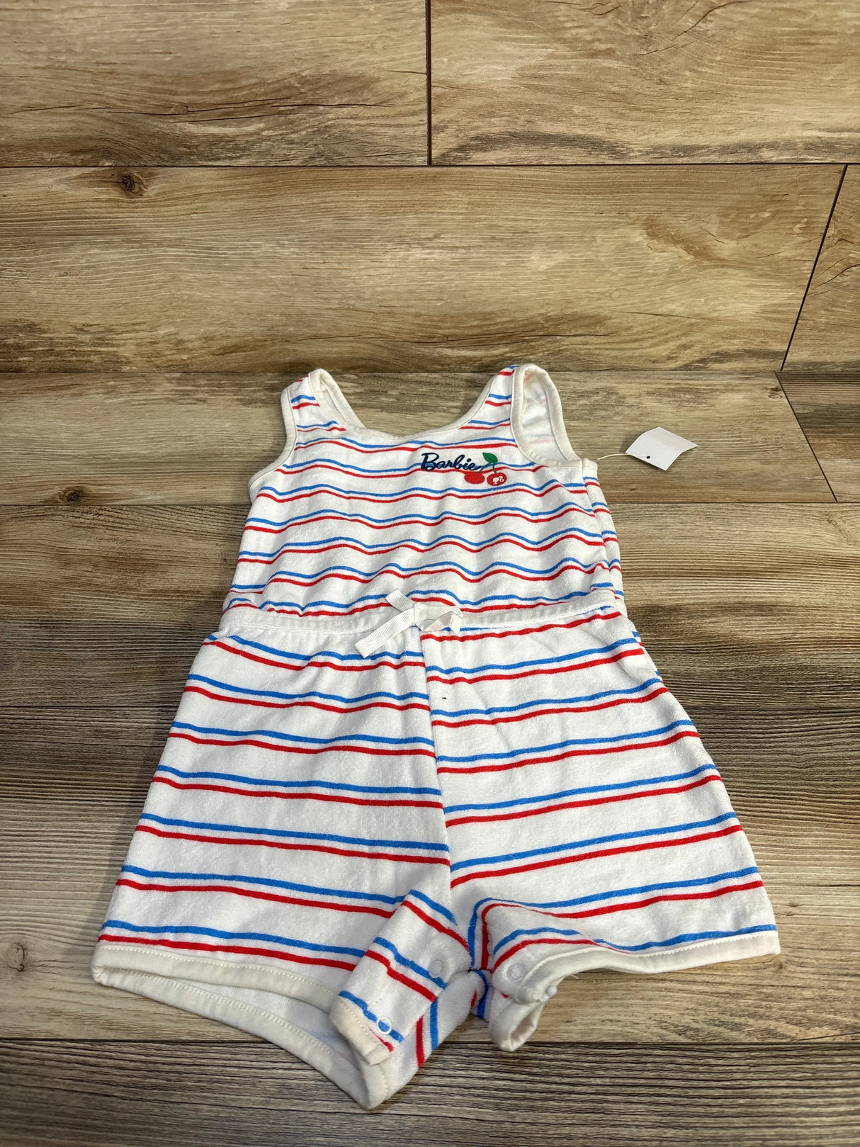 NEW Barbie Striped Terry Cloth Cherry Tank Romper White sz 4T