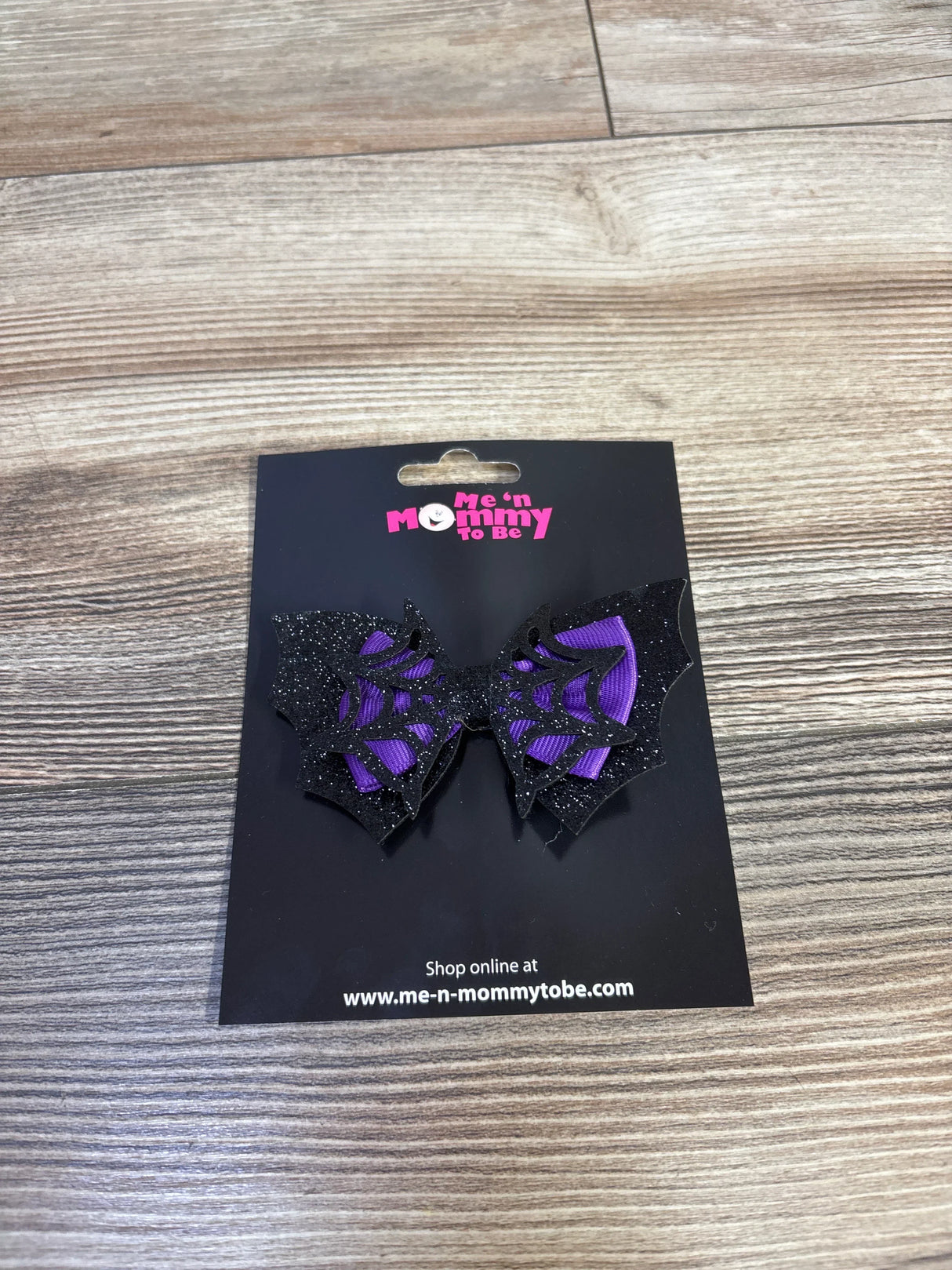 Purple and black glitter bat wing hair bow for kids, Halloween accessory on retail card