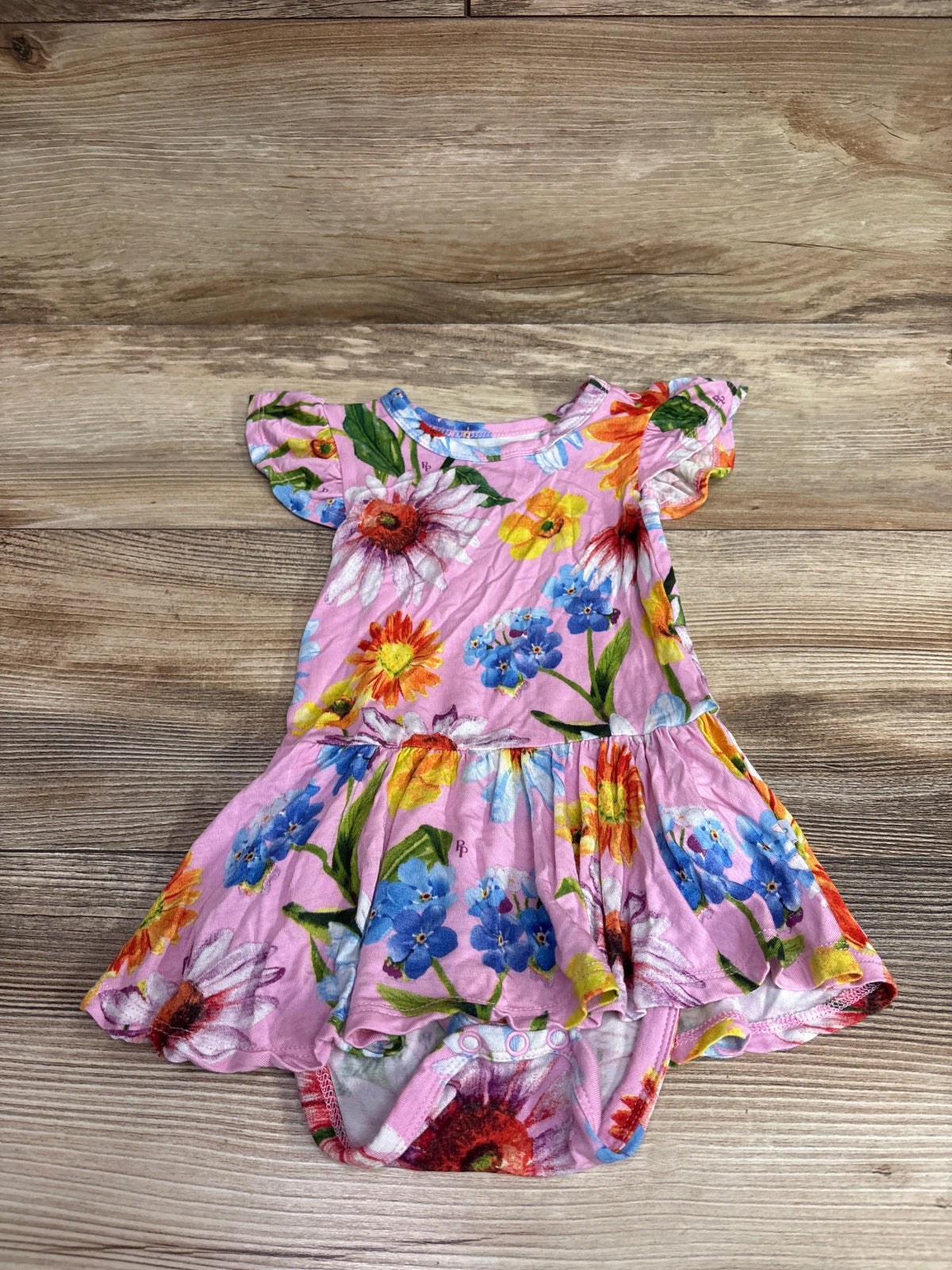 Posh P. pink bamboo floral twirl skirt bodysuit dress for infants size 12-18m