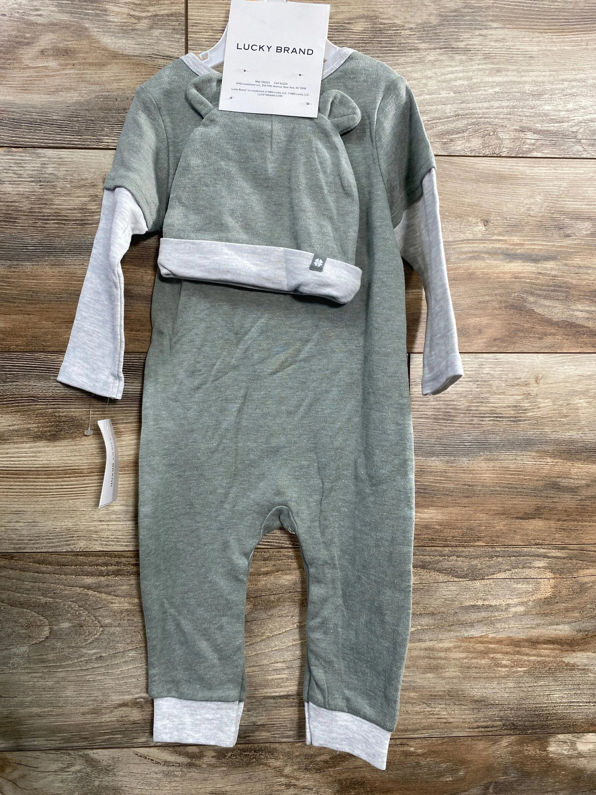 NEW Lucky Brand Green Coverall & Hat Set sz 12m - Me n Mommy To Be