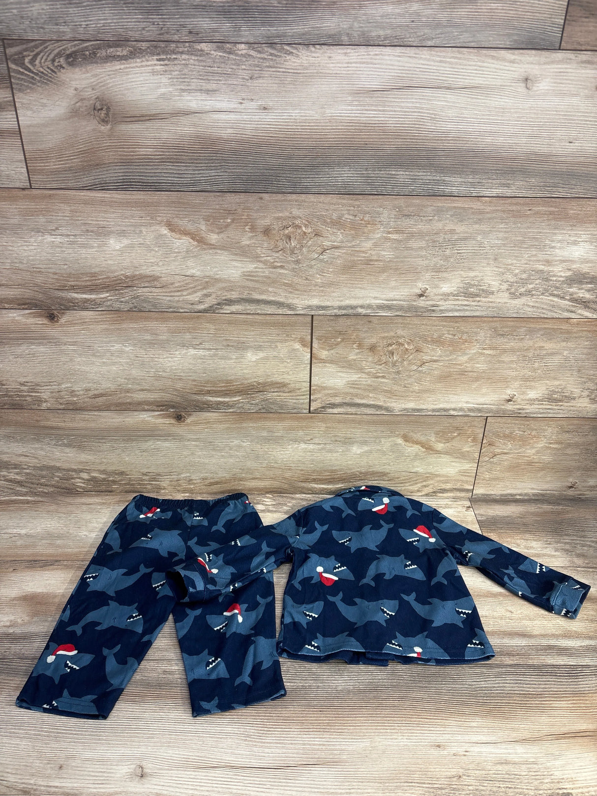 Just One You 2pc Coat Style Shark Christmas Pajama Set Navy sz 18m