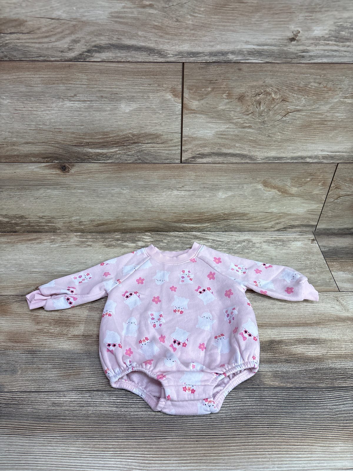 Old Navy Ghost Print Sweatshirt Bubble Romper Pink sz 3-6m