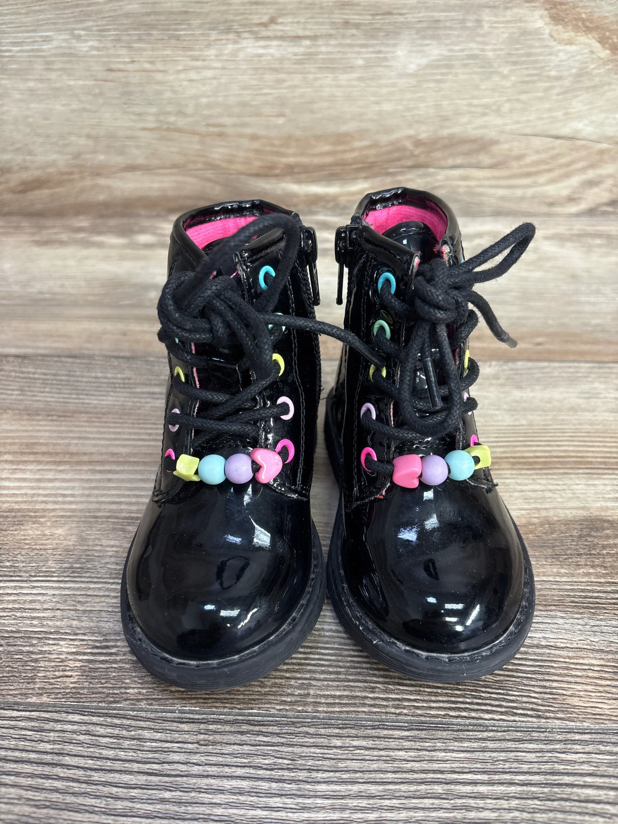 Children's Place Beaded Lace Up Boot Black sz 5c