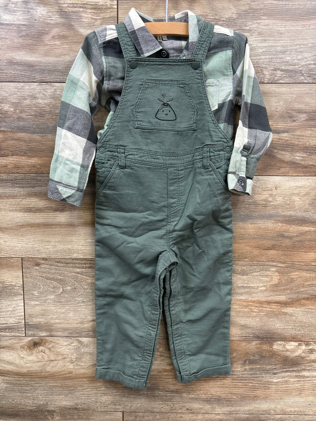 Orchestra 2pc Plaid Shirt & Overall Set Green sz 3T