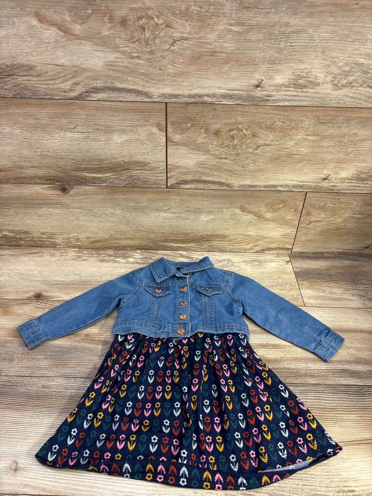 Picapino 2pc Floral Dress & Denim Jacket Blue sz 18m