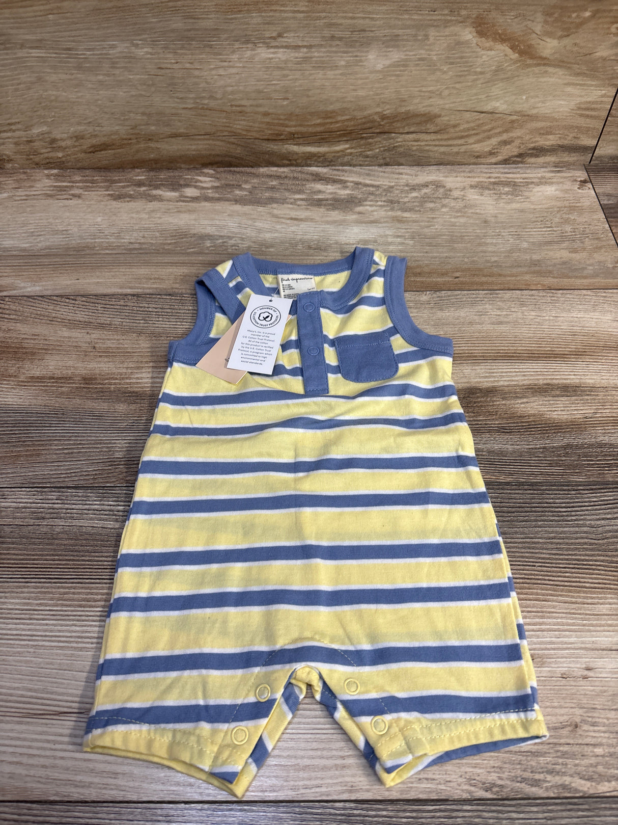NEW First Impressions Striped Henley Shortie Romper Yellow sz 0-3m