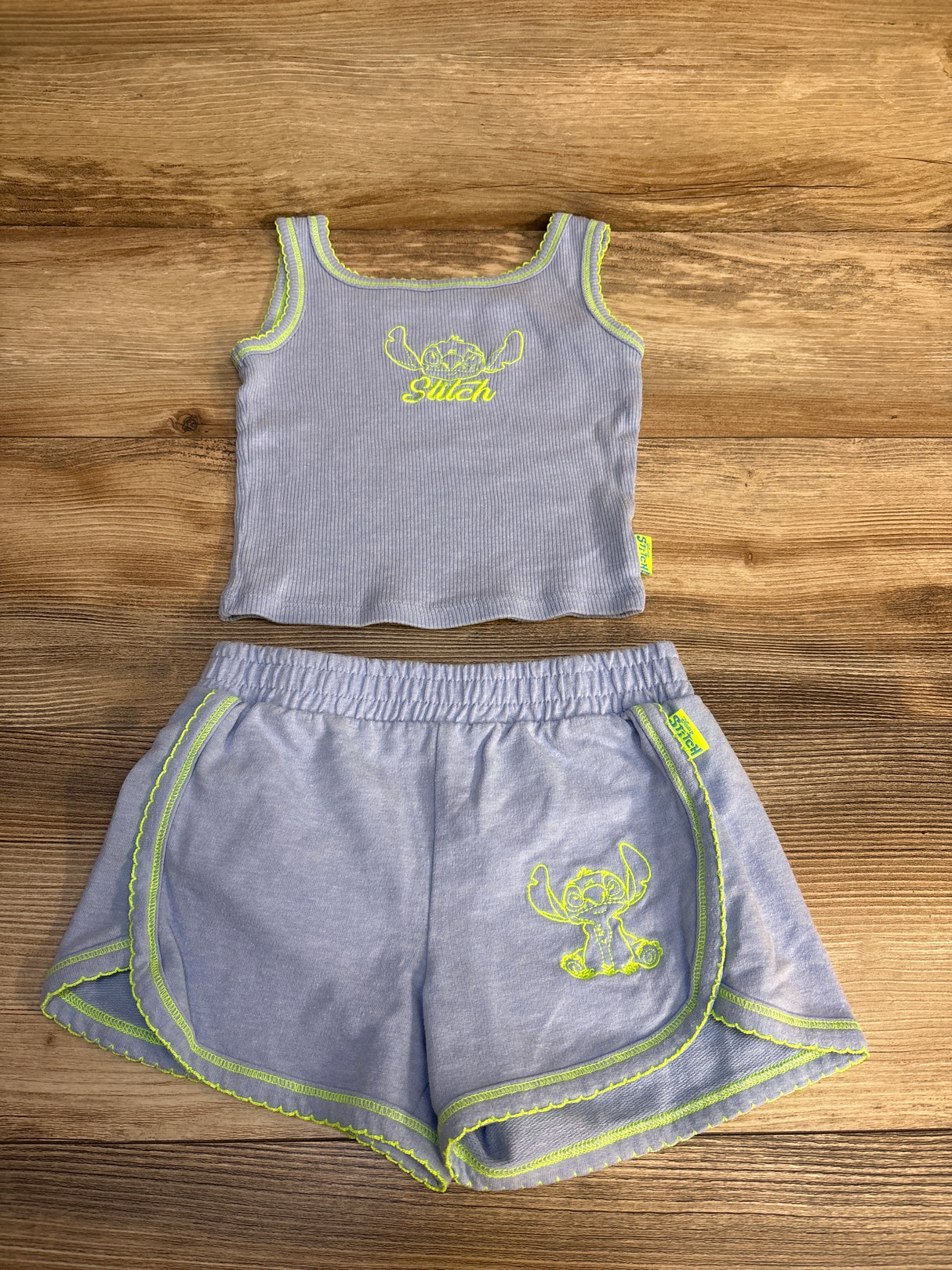 Disney Stitch 2pc Ribbed Embroidered Tank & Bottoms Set Blue sz 4-5T