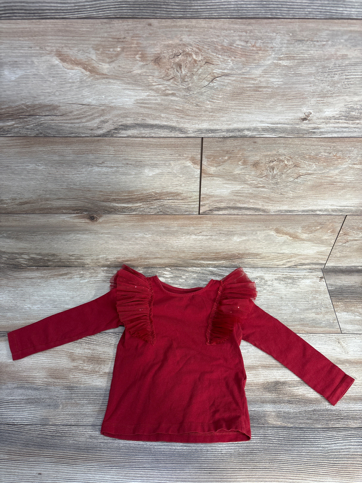 H&M Long Sleeve Tulle Ruffled Shirt Burgundy sz 3-4T