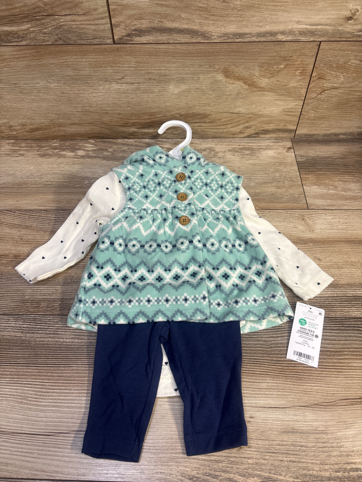 NEW Carter's 3pc Vest Jacket, Bodysuit, & Pants Set Ivory sz 3m