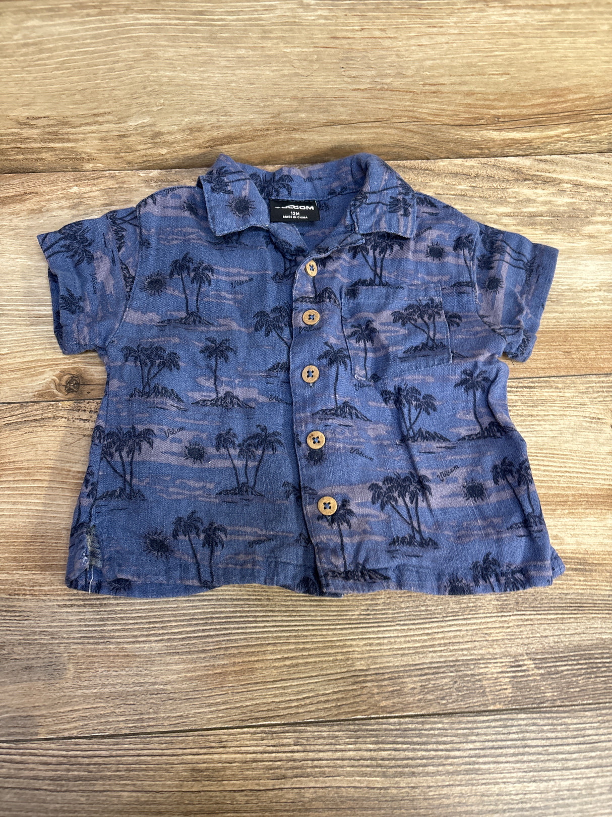 Volcom Linen Button Down Shirt Blue sz 12m