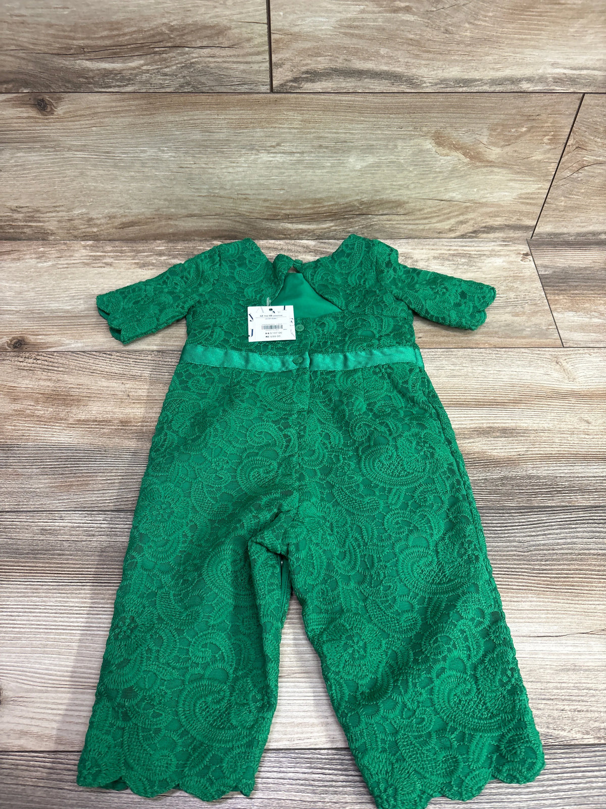 Emerald green lace special occasion jumpsuit for infants by Me n Mommy To Be.