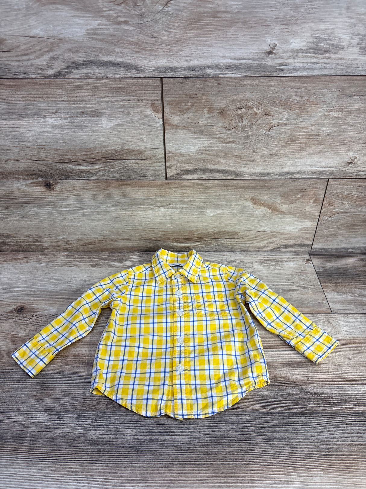 Janie & Jack Plaid Button Up Shirt Yellow sz 12-18m